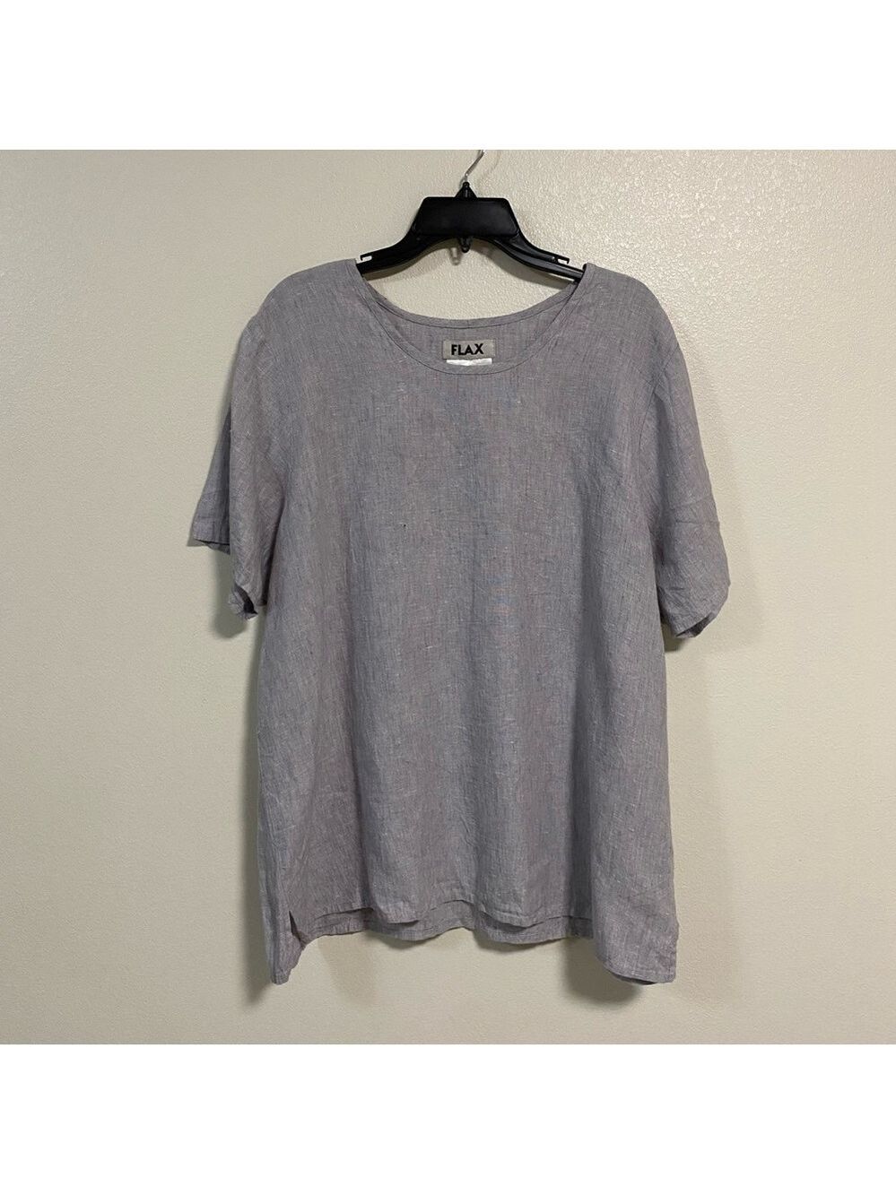 Flax 100% Linen Pull over shirt Tunic Gray Blue Size Large